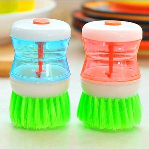Creative Kitchen Helper Hydraulic Pot Brush Automatic Liquid Fill Pot Clean Brush Can Add Detergent Brush Easy Use Random Color