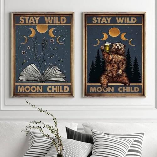 Bear Love Beer Vintage Poster Canvas Prints Bar Pub Wall Decorative Pictures Stay Wild Moon Child Poster Art Painting Home Decor