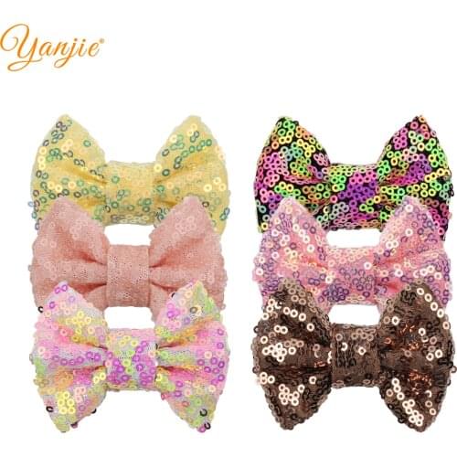 10pcs/lot 3" Cute Sequin Bow For Girls Summer Glitter Messy Hair Bow Hair Clips 2021 New Kids DIY Solid Bowknot Hair Accessories