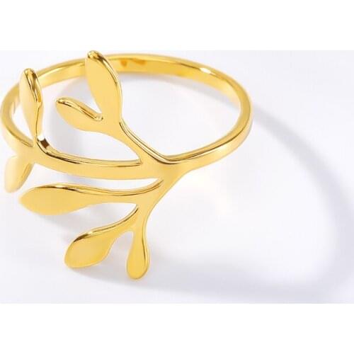 Fashion Gold Color Olive Tree Branch Leaves Ring For Women Girls Stainless Steel Leaves Ring Minimalist Knuckle Finger Jewelry