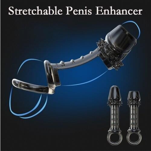 Male Penis Sleeve Enlarge Strap on Ball Stretcher Bondage Cock Ring Extender Sleeve Reusable Intimate Silicone Sex Toys for Man