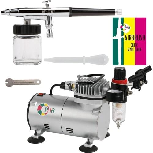 OPHIR Dual Action Airbrush Set Air Brush Compressor Kit Model Hobby Airbrush Paint Cake 110V,220V_AC089+AC005