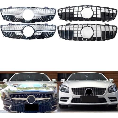 Front Bumper Racing Grill Billet Grille Cover For Mercedes-Benz R231 SL Class 2013-2016 Diamond GT