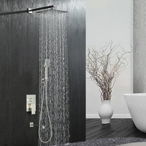 Rainfall Shower Set Stainless Steel Concealed Shower Set Nickel Color Into Wall Cold and Hot Mixer Shower Faucet LA1057