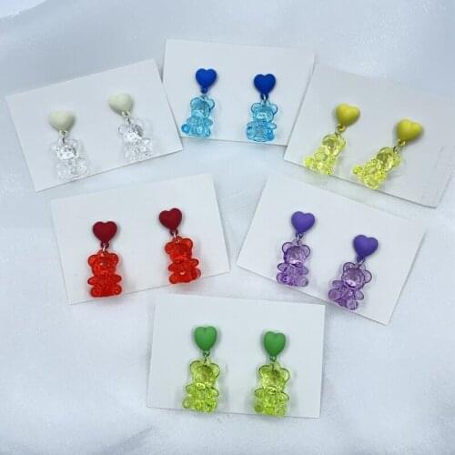 2021 New Acrylic Bear Gummy Earrings S925 Earrings Girl Cartoon Bear Earrings Creative Jewelry Lady Multicolor Bear Earrings