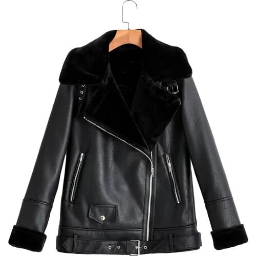 ZA 2020 New Winter Retro Lapel Velvet Padded Fur One Coat Warm Fashion Lamb Hair Motorcycle Clothing Bomber Short Jacket