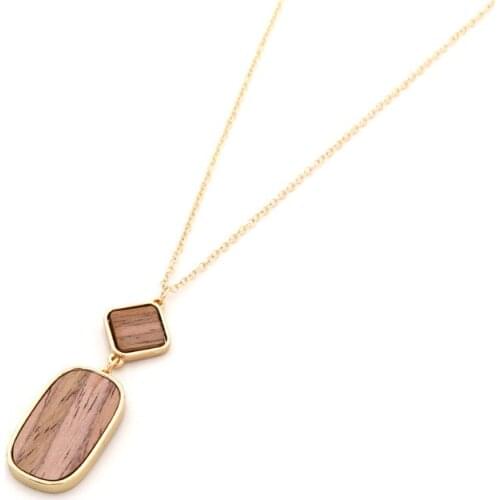 Creative Wood Grain Striped Pendant Necklace Geometric Design Resin Wood Combination Alloy Necklace Women Popular Wild Jewelry
