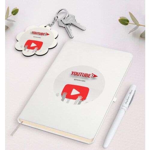 Personalized Youtuber White Notebook Pen and Keychain Gift Seti-3 Reliable Quality Cost Effective Gift İhtiyaç Quality