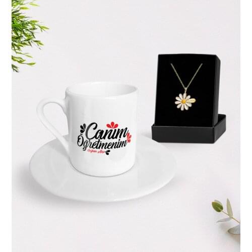 Personalized Monsieur Lazhar Turkish coffee Cup and Is Daisy Necklace Gift Seti-11