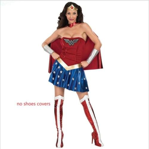 Plus size Sexy Women Super wonder Cosplay fancy dress with cape Halloween Costume for women S-3XL