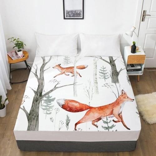 New Product 1pc 3D HD Nordic Fitted Sheet Mattress Cover Four Corners With Elastic Band Bed Sheet 160x200 150x200 Fox