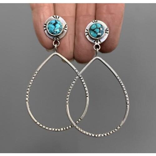 Rongyu 2020 new fashion big drop turquoise earrings retro plated 925 exaggerated earrings in Europe and the United States