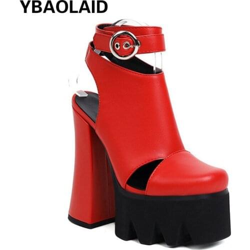 Square Toe Metal Buckle Thick-soled Thick High-heeled Womens Shoes New Fashion Sexy Waterproof Platform Hollow Fashion Sandals