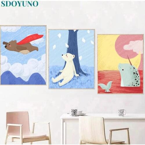 SDOYUNO 3Pcs 40x50cm Painting By Numbers For Adult Animals DIY Frameless Paint By Numbers On Canvas Handpainted Wall Art