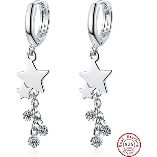 Prevent allergy 925 Sterling Silver Star Earrings with Crystal Charms Stud Earrings For Women children Girls gifts Jewelry