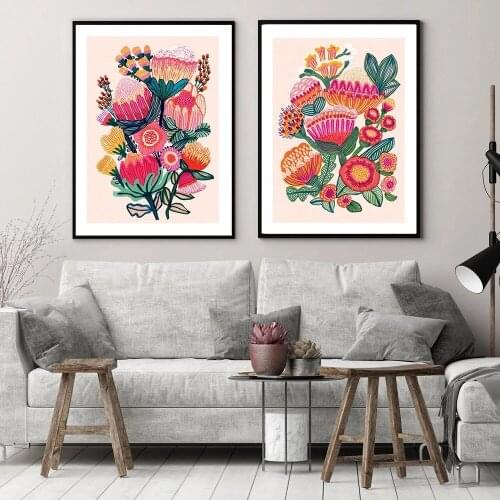 Nordic Botanical Colorful Flowers Posters and Prints Canvas Painting Wall Art Pictures for Living Room Decoration No Frame