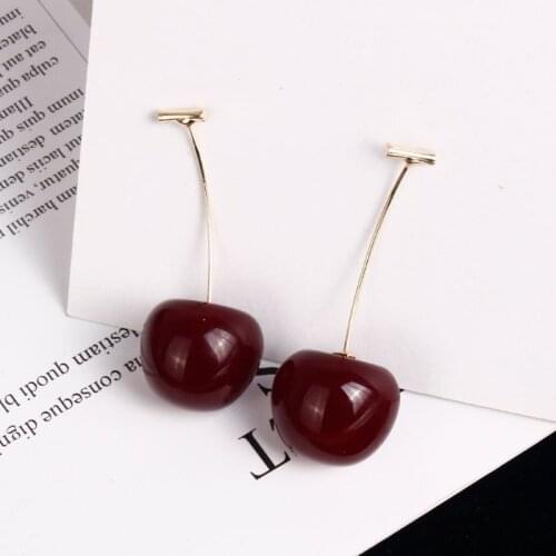 Sweet Wine Red Resin Fruit Studs Fresh Red Cherry Harvest Stud Earrings Women Fashion Earrings