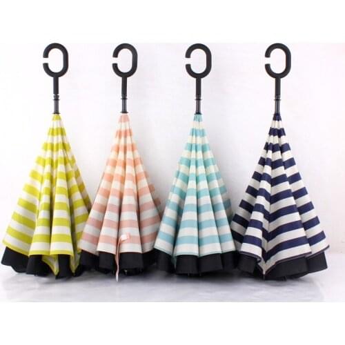 Navy Stripe Inverted Umbrellas C-shape J-shape Handle Waterproof Double Layer Reverse Car Umbrella Paraguas Rain Umbrella