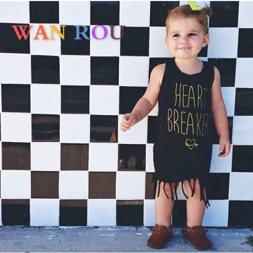 2020 Spring Fashion Kids Baby Girls Toddler Infant Letter Black Princess Dress 0-5 Years Clothes Children New Dresses Clothing