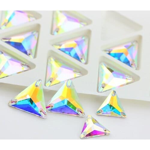 All size K9 AB Crystal Sew on Rhinestones Triangles Sew-On Stone Flatback Sewing Glass strass Clear Rhinestone for Clothing 3270