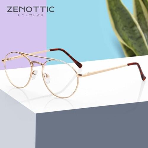 ZENOTTIC Metal Round Optical Glasses Frame Men Myopia Prescription Eyeglasses Business Style Double Bridge Design Spectacles