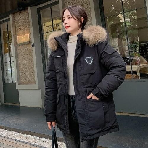 Korean Style Womens Winter Jackets Loose Thick Long Parkas Woman Plus Size Warm Hooded with Fur Collar Solid Female Cold Coat