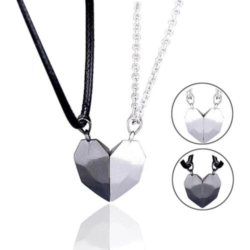 Wonderlife Magnetic Couple Necklace Lovers Heart Pendant Distance Faceted Charm Necklace Women Valentines Day Gift 2021