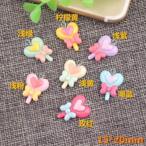 10pcs 15*20mm DIY resin heart shape Lollipop charms kawaii cabochon sticker simulated fake food craft decoration jewelry making