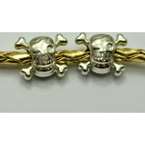 100 Silver Colour Tone Metallic Acrylic Skull+CrossBones Big Hole Beads 15X12mm