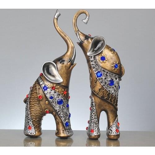 2PCS/Set Creative European Gift Ornaments Simple Modern Home Decoration with Diamond Elephant Ornaments Resin Crafts