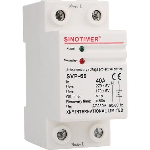230V AC 40A Din Rail Automatic Recovery Reconnect Over Under Voltage Relay Protective Devices Breaker Voltage Protectors