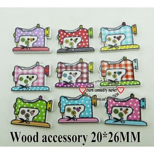 25pcs Sewing Machine 2 Holes Patterns Cartoons Wood Sewing Button Scrapbook Charms WCF-380