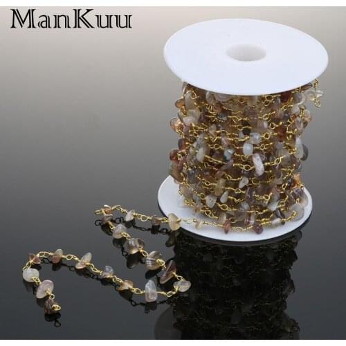 5Meter Chip Beads Rosary Chain Copper Plated Gold Wire Wrapped Beaded Chain DIY for Persian Agates Bead Craft Necklace Findings