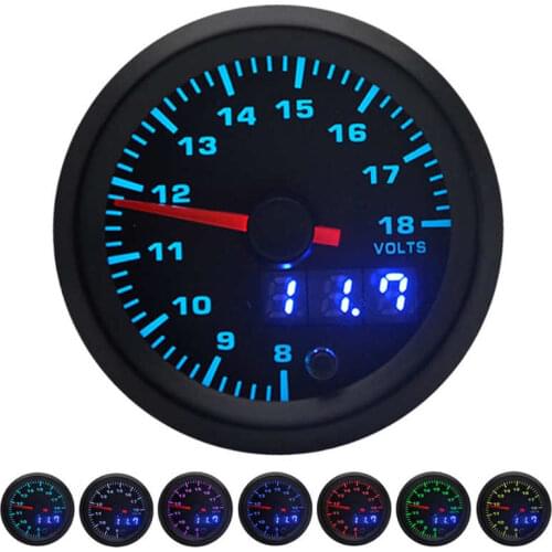 52mm/2in 7 Colors Car Digital Voltage Volt Meter Gauge Pointed Voltmeter LED Universal for 12V Racing Car