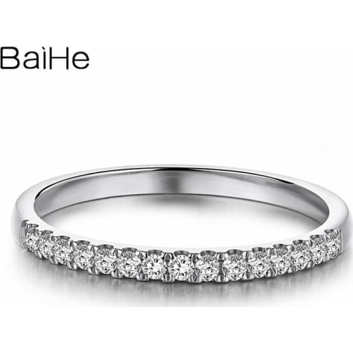 BAIHE Genuine Solid 10K White Gold H/SI Natural Diamonds Wedding Band Engagement Cute/Romantic Fine Jewelry Gift Diamond Ring