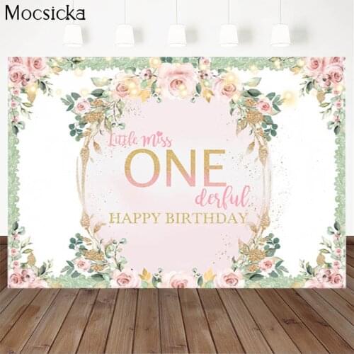 Mocsicka 1 Year Old Birthday Background Flower Crown Decoration Style First Birthday Photo Background Photography Banner