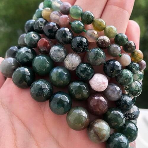 Natural Stone Faceted Indian Agates Beads Round Loose Spacer Beads For Jewelry Making DIY Charm Bracelet Supplies 4/6/8/10/12mm