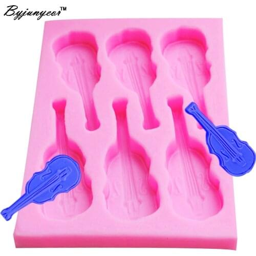Byjunyeor F1027 6 Guitars Epoxy UV Resin Silicone Moulds Baking Tools Jelly Jello Sugar Fondant