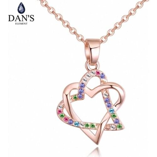 DANS Element Brand Real Austrian Crystals Fashion Square Pendant White Gold Color Necklace For Women Valentines Gift 130381