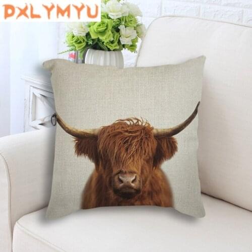 Decorative Cushion Elephant Wolf Leopard Deer Monkey Bison Printed Cushion for Sofa Nordic Throw Pillow Seat Linen Cushion