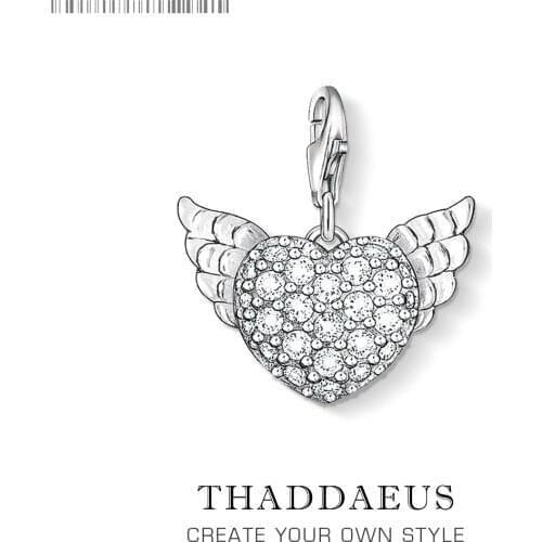 Classic Winged Heart Charm for Women Men 925 Sterling Silver CZ Pave Fashion Feather Pendant Jewelry Gift Fit Necklace