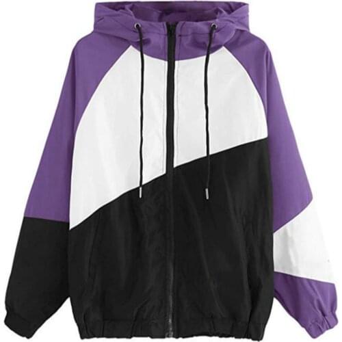 Women Hooded Jacket Summer Long Sleeve Patchwork Loose Windbreaker Lightweight Jacket Zipper Cortaviento Mujer 2019 Autumn Tops