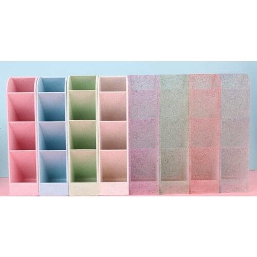 Multi-function 4 Grid Desktop Pen Holder Office School Storage Case Clear White Black Plastic Box Desk Pen Pencil Organizer