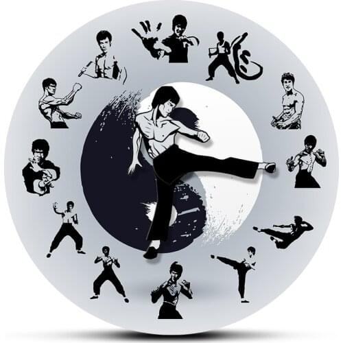 Yin Yang Chinese Kung Fu Wall Clock Martial Arts Home Decor Kung Fu Master Moving Needles Novelty Wall Watch Silent Movement