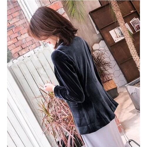 New Fashion 2020 Autumn Gold Velvet Elegant Blazer Women Slim One Button Suit Office Lady Work Wear High Quality LX2204