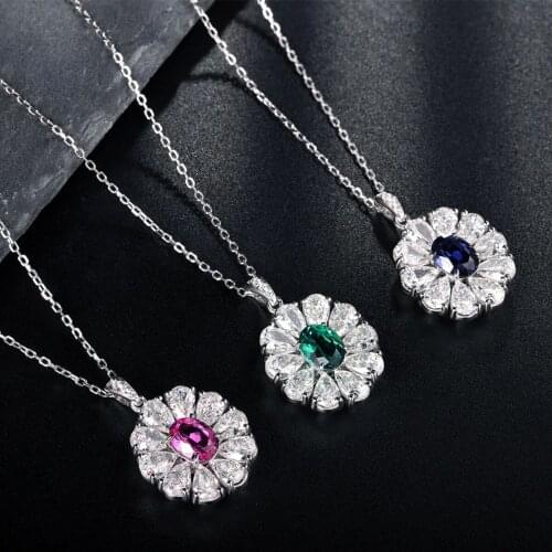 Pirmiana 2021 925 Sterling Silver Lab Grown Sapphire Oval Shape Pendant Necklace Fashion Gemstone Jewelry for Women Christmas