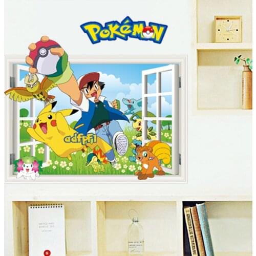 Pikachu Pocket Monsters Cartoon Wall Stickers Pokemon Go Wall Stickers Stereo Creative Stickers Living Room Decor Accessories