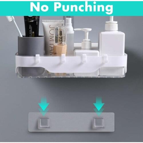 Bathroom Shelf Organizer WC Shampoo Holder No Punching Wall Mounted Kitchen Storage Basket Adhesive Hang Cosmetic Makeup Rack