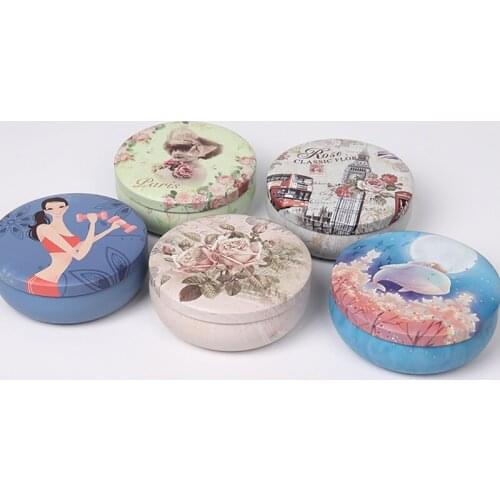 Multi-Style Printing Portable Round Tea Sugar Coffee Storage Box Tin Box Kitchen Flower Drawing Style Mousse Cake Packaging Gift