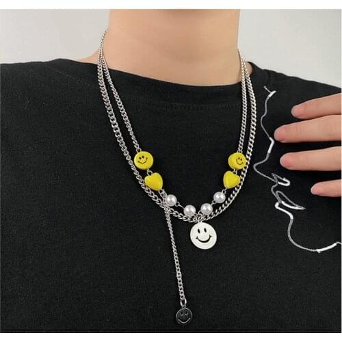 Origin Summer Unique Design Double Layer Love Heart Stainless Steel Pendant Necklace for Women Smile Face Necklace Jewelry